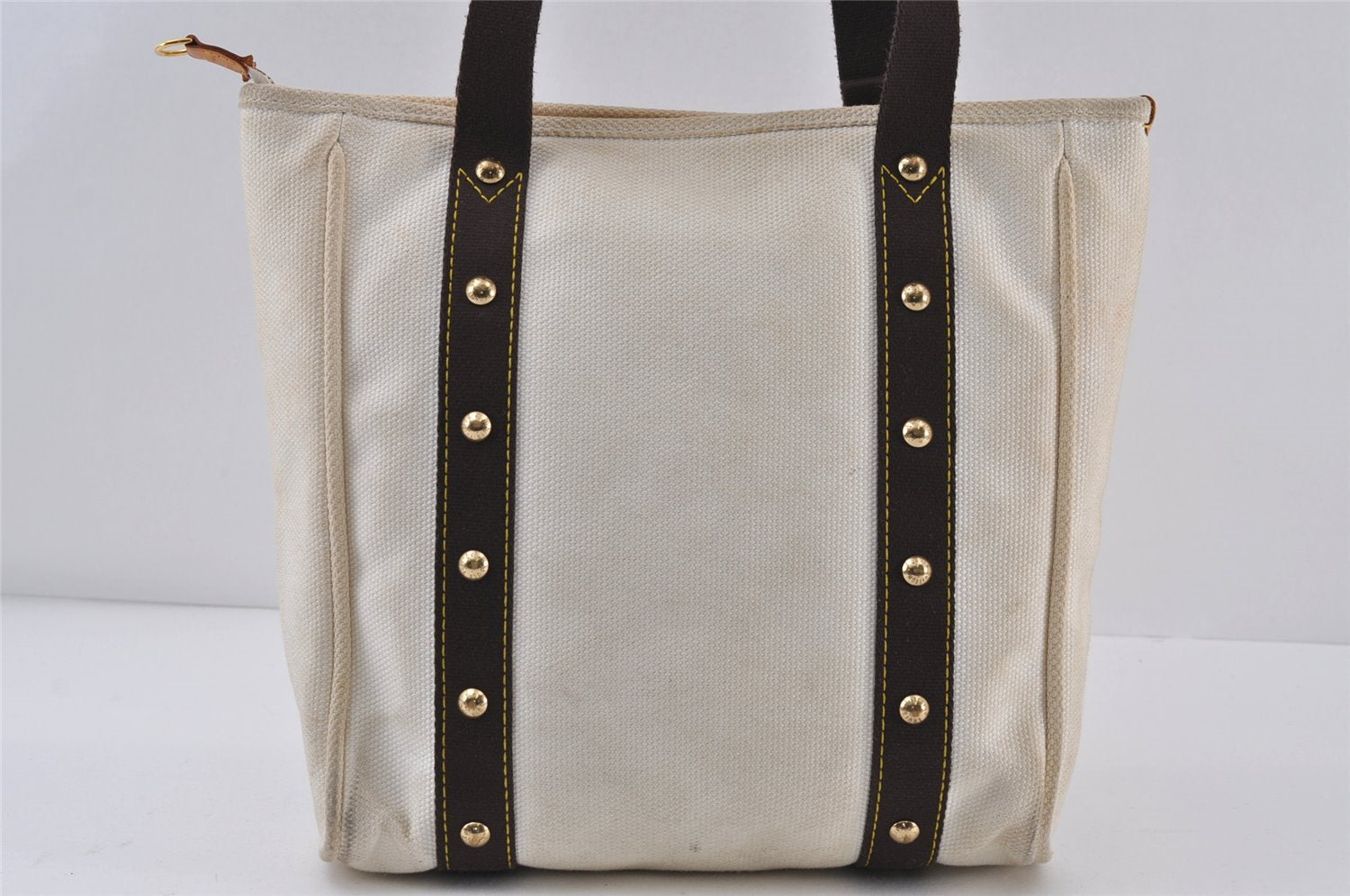 Authentic Louis Vuitton Antigua Cabas MM Tote Bag White Brown M40036 LV 1105J