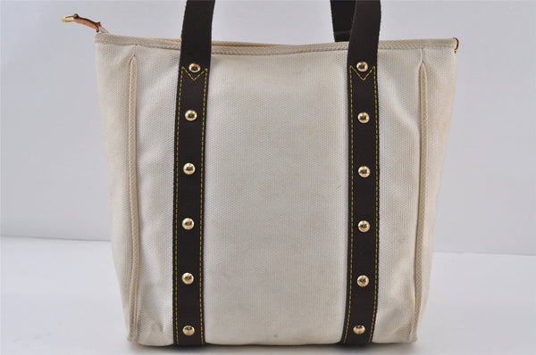 Authentic Louis Vuitton Antigua Cabas MM Tote Bag White Brown M40036 LV 1105J