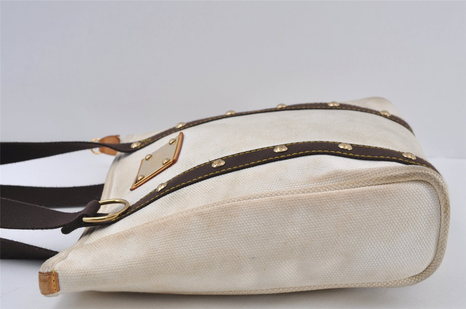 Authentic Louis Vuitton Antigua Cabas MM Tote Bag White Brown M40036 LV 1105J