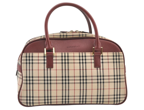 Authentic BURBERRY Vintage Nova Check Canvas Leather Hand Boston Bag Beige 1107K
