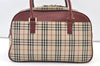 Authentic BURBERRY Vintage Nova Check Canvas Leather Hand Boston Bag Beige 1107K