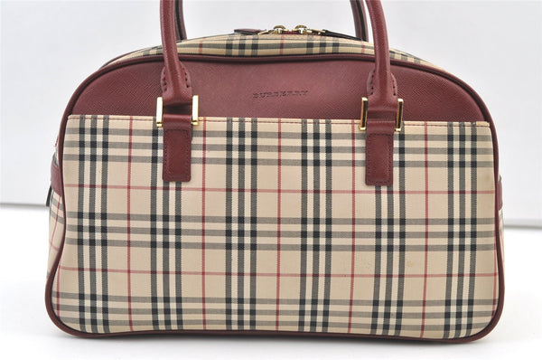Authentic BURBERRY Vintage Nova Check Canvas Leather Hand Boston Bag Beige 1107K