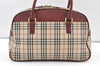 Authentic BURBERRY Vintage Nova Check Canvas Leather Hand Boston Bag Beige 1107K