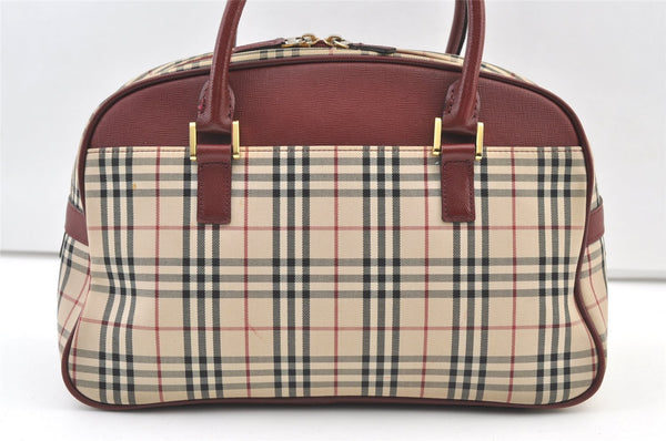 Authentic BURBERRY Vintage Nova Check Canvas Leather Hand Boston Bag Beige 1107K