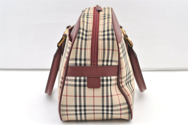 Authentic BURBERRY Vintage Nova Check Canvas Leather Hand Boston Bag Beige 1107K