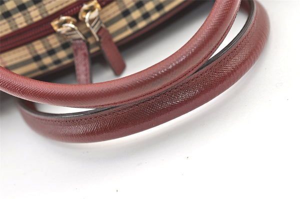 Authentic BURBERRY Vintage Nova Check Canvas Leather Hand Boston Bag Beige 1107K