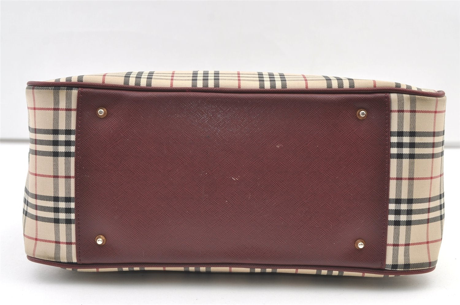 Authentic BURBERRY Vintage Nova Check Canvas Leather Hand Boston Bag Beige 1107K
