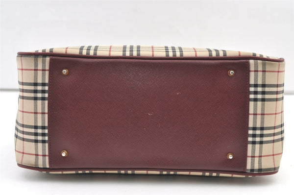 Authentic BURBERRY Vintage Nova Check Canvas Leather Hand Boston Bag Beige 1107K