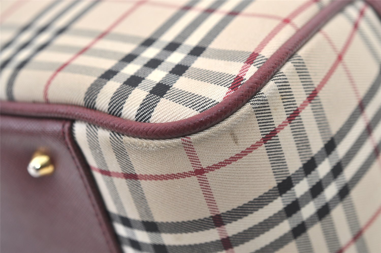 Authentic BURBERRY Vintage Nova Check Canvas Leather Hand Boston Bag Beige 1107K
