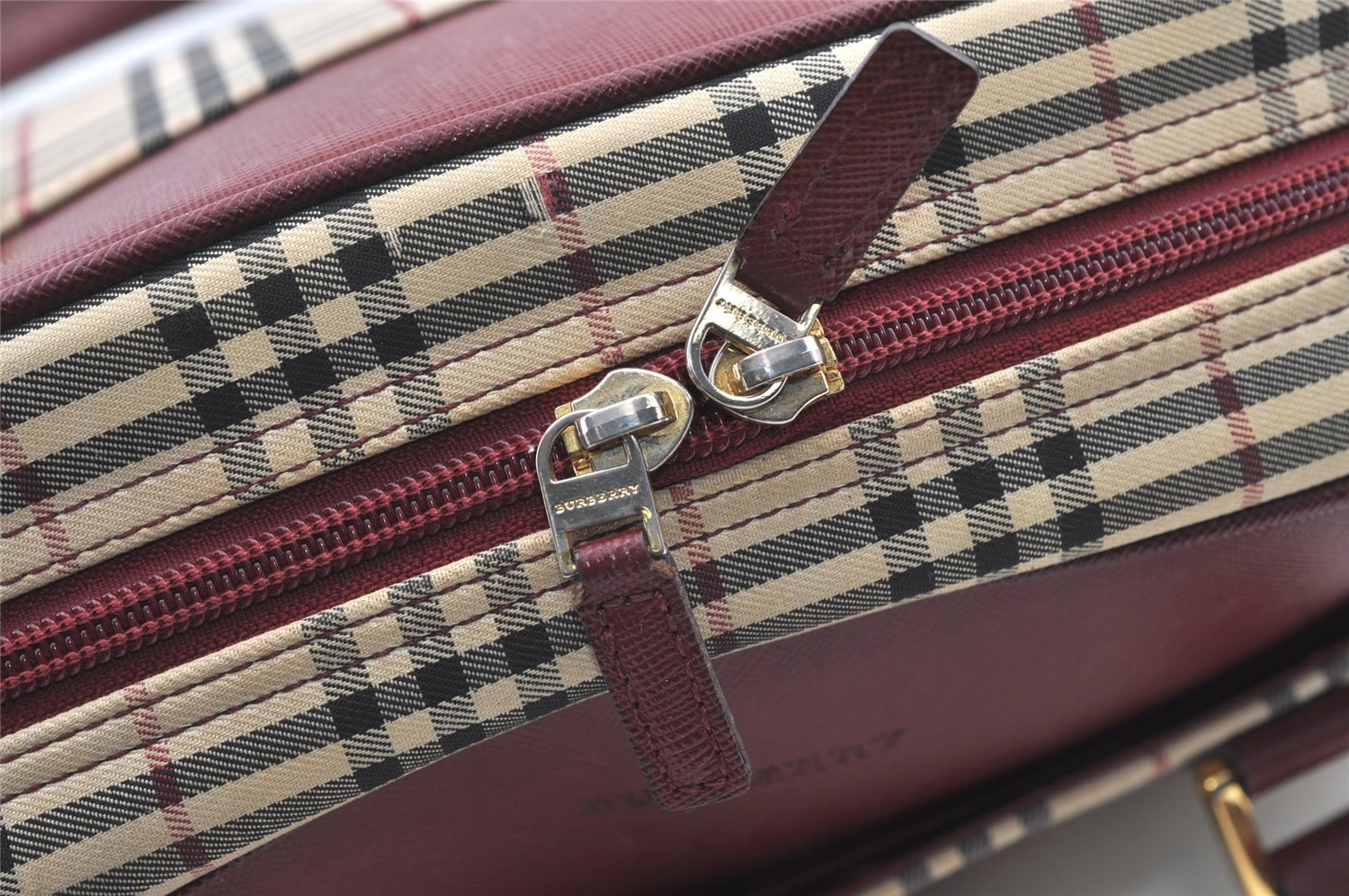 Authentic BURBERRY Vintage Nova Check Canvas Leather Hand Boston Bag Beige 1107K