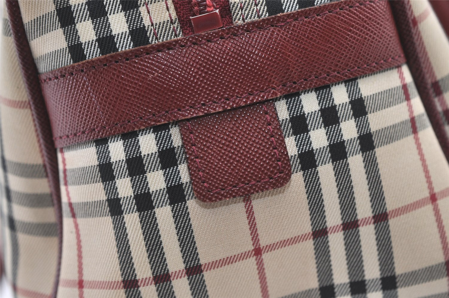 Authentic BURBERRY Vintage Nova Check Canvas Leather Hand Boston Bag Beige 1107K