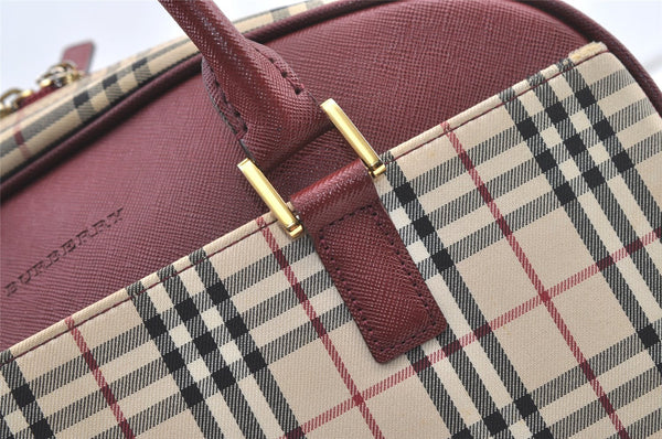 Authentic BURBERRY Vintage Nova Check Canvas Leather Hand Boston Bag Beige 1107K