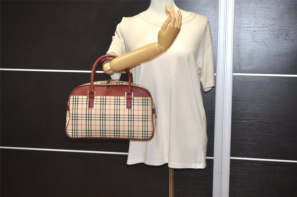 Authentic BURBERRY Vintage Nova Check Canvas Leather Hand Boston Bag Beige 1107K
