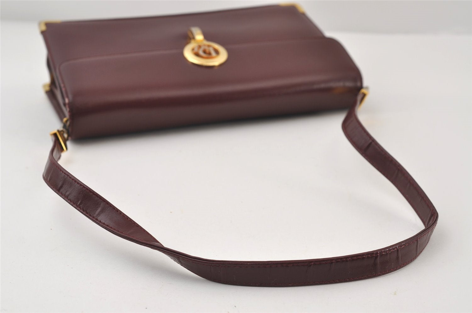 Authentic Christian Dior Shoulder Cross Body Bag Purse Leather Bordeaux CD 1108J