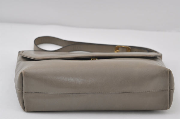 Authentic Salvatore Ferragamo Leather Shoulder Cross Body Bag Light Gray 1109J