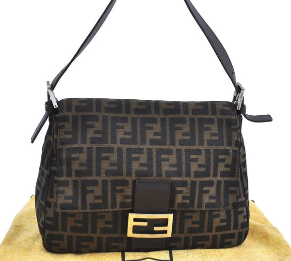 Authentic FENDI Zucca Mamma Baguette Shoulder Bag Canvas Leather Brown 1110I