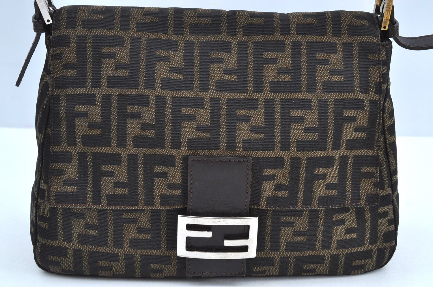 Authentic FENDI Zucca Mamma Baguette Shoulder Bag Canvas Leather Brown 1110I