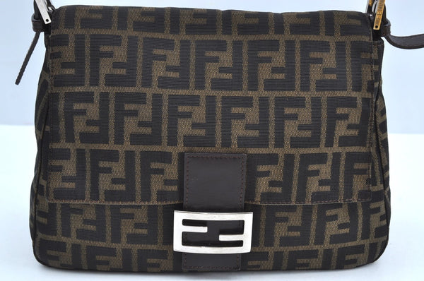 Authentic FENDI Zucca Mamma Baguette Shoulder Bag Canvas Leather Brown 1110I