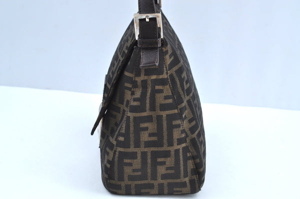 Authentic FENDI Zucca Mamma Baguette Shoulder Bag Canvas Leather Brown 1110I