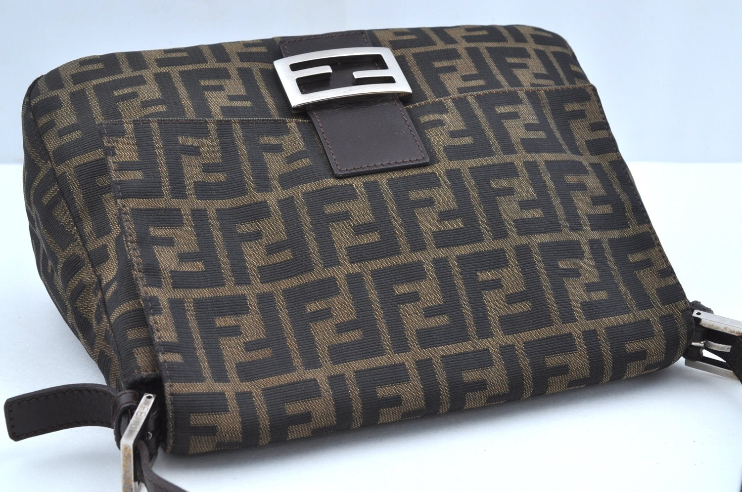 Authentic FENDI Zucca Mamma Baguette Shoulder Bag Canvas Leather Brown 1110I