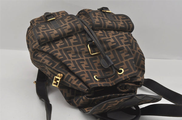 Authentic FENDI Vintage Zucca Backpack Purse Canvas Leather Brown 1111I