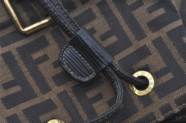 Authentic FENDI Vintage Zucca Backpack Purse Canvas Leather Brown 1111I