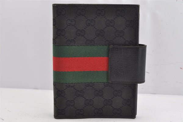Auth GUCCI Web Sherry Line Agenda Notebook Cover GG Canvas Leather Black 1111K