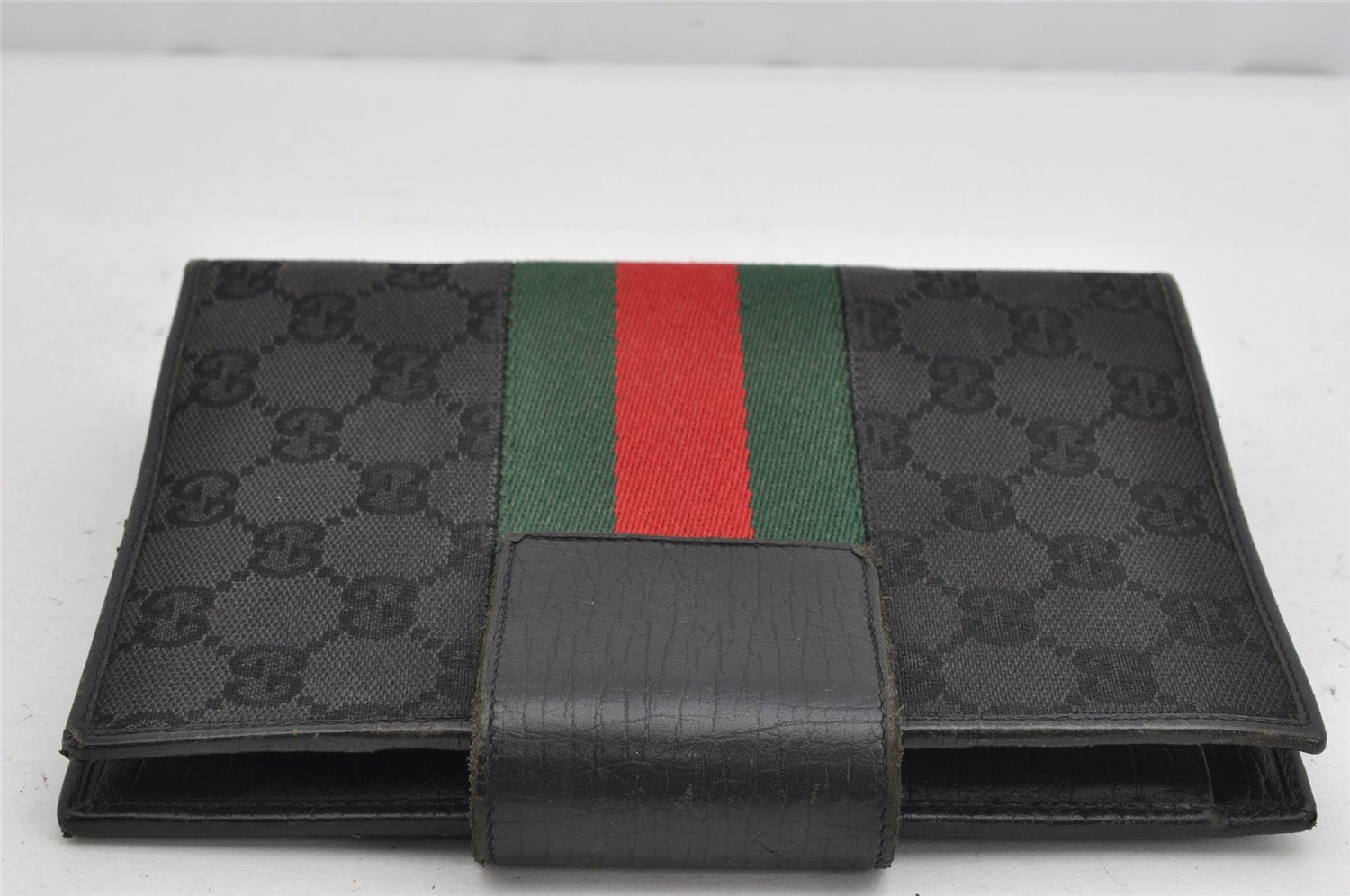 Auth GUCCI Web Sherry Line Agenda Notebook Cover GG Canvas Leather Black 1111K