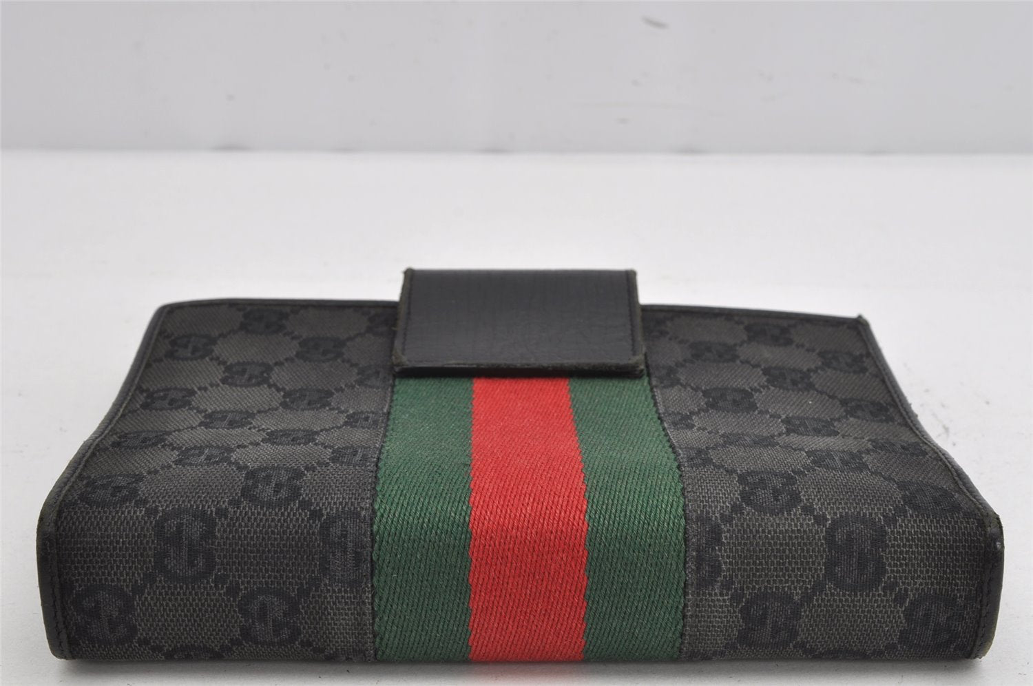 Auth GUCCI Web Sherry Line Agenda Notebook Cover GG Canvas Leather Black 1111K