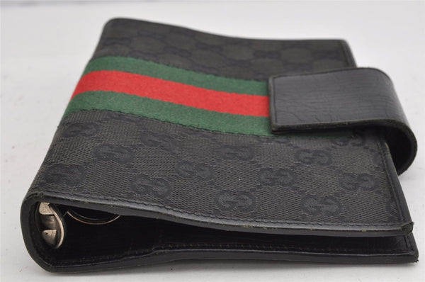 Auth GUCCI Web Sherry Line Agenda Notebook Cover GG Canvas Leather Black 1111K