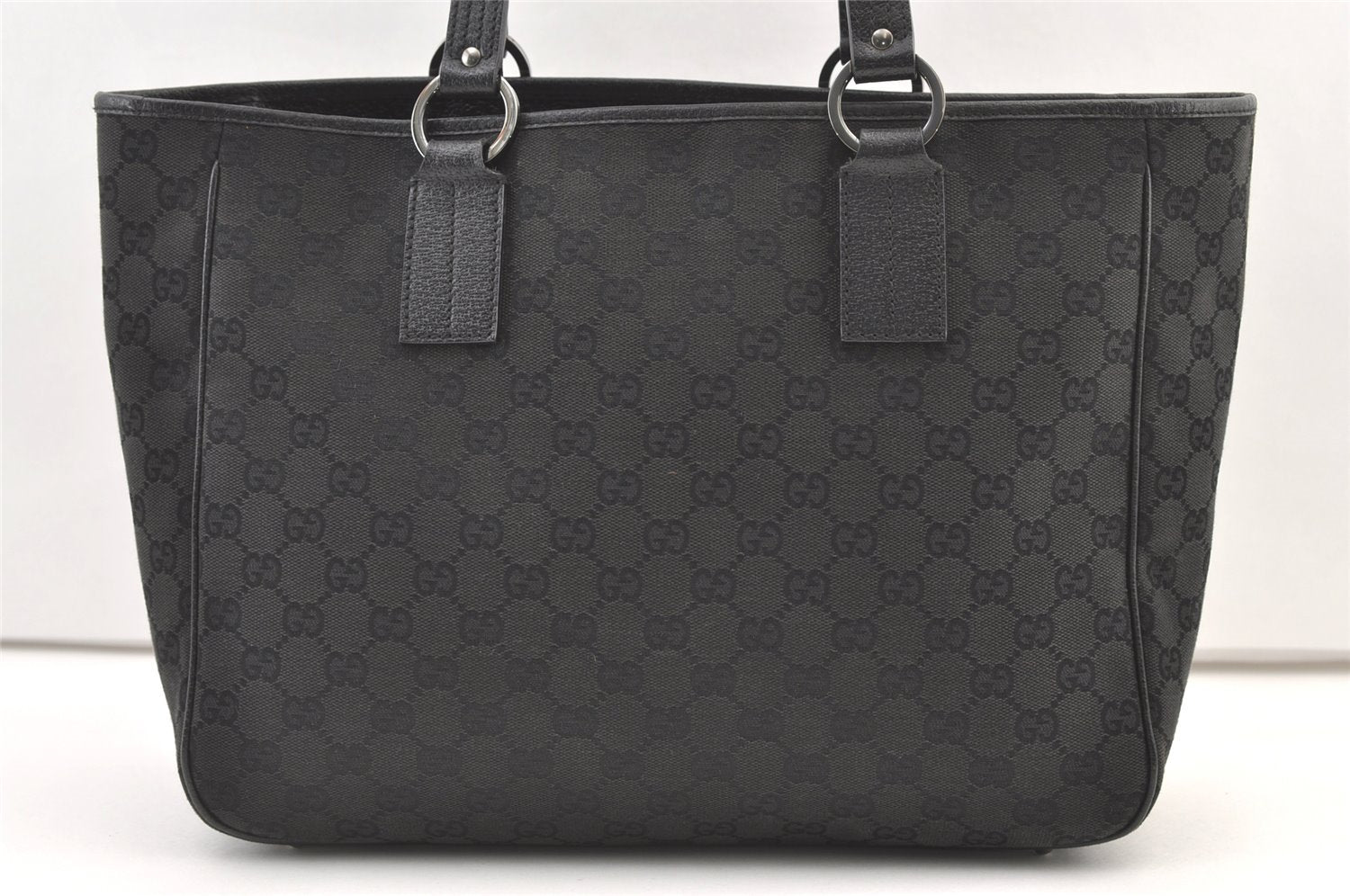 Authentic GUCCI Vintage Shoulder Tote Bag GG Canvas Leather 113017 Black 1112K