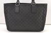 Authentic GUCCI Vintage Shoulder Tote Bag GG Canvas Leather 113017 Black 1112K