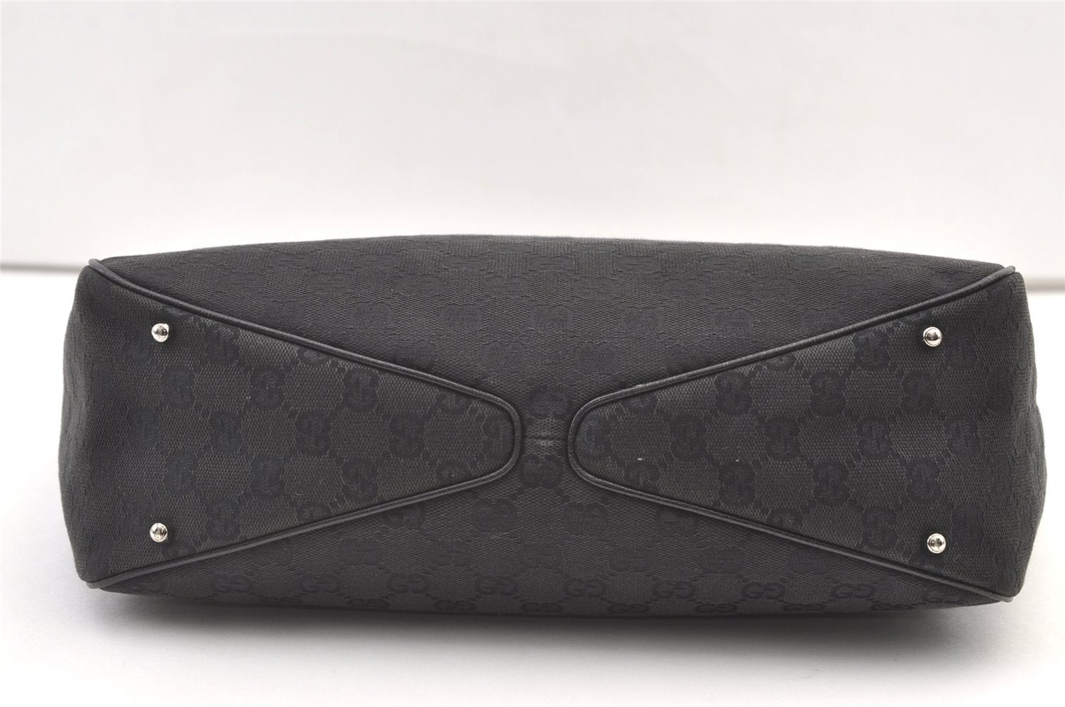 Authentic GUCCI Vintage Shoulder Tote Bag GG Canvas Leather 113017 Black 1112K