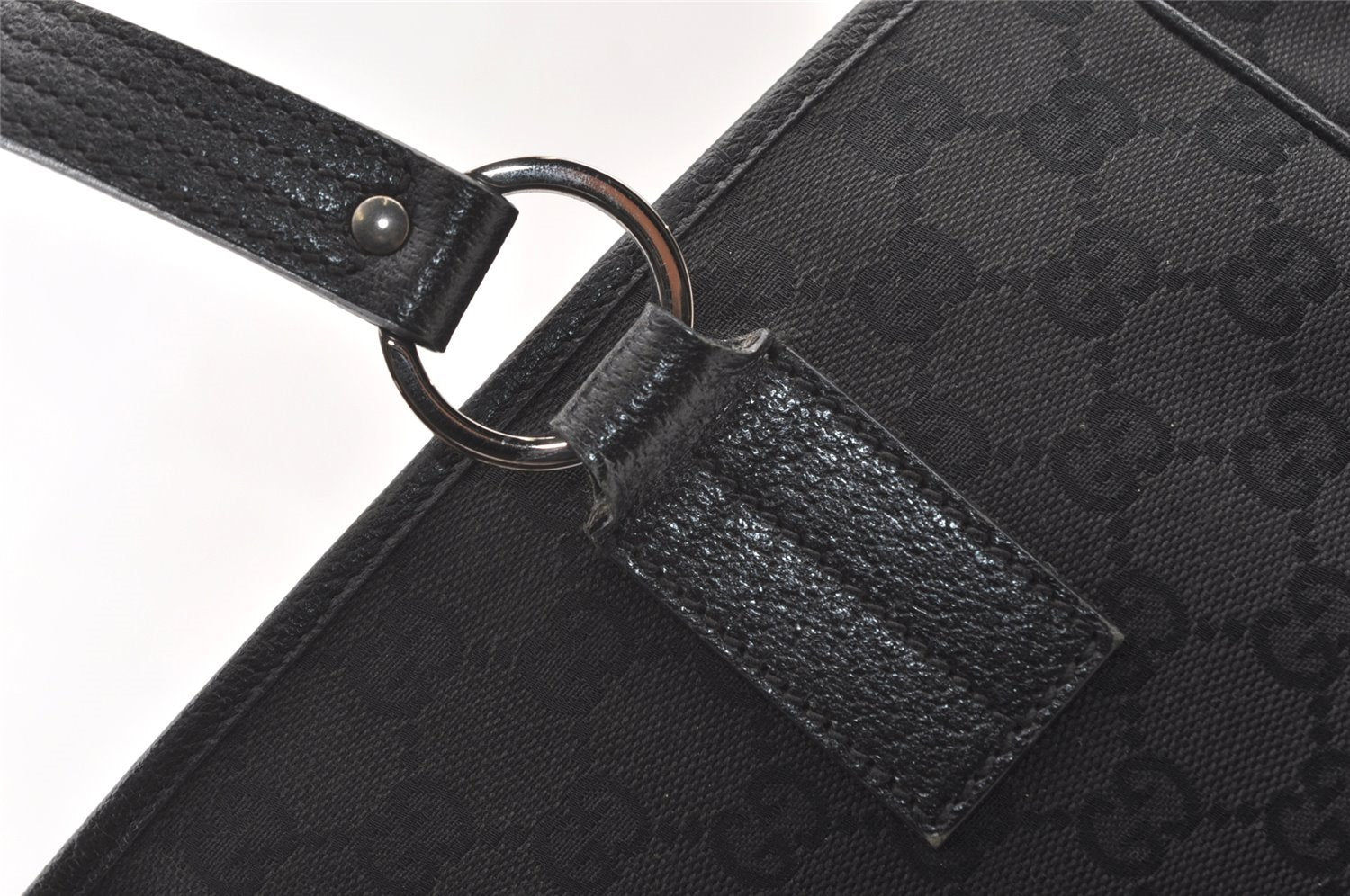 Authentic GUCCI Vintage Shoulder Tote Bag GG Canvas Leather 113017 Black 1112K