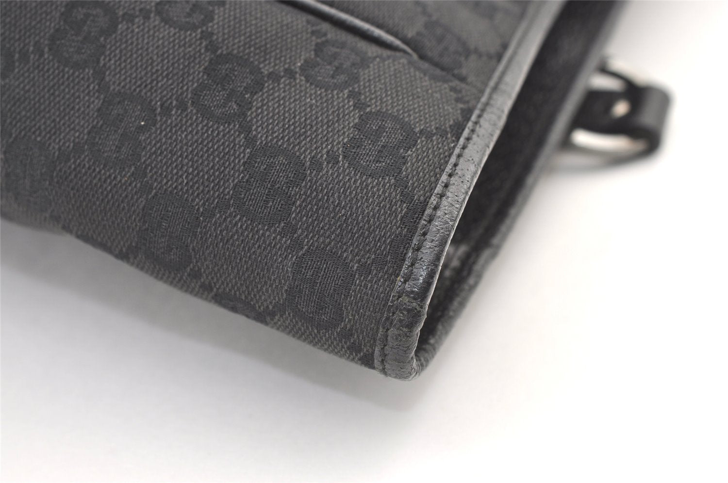 Authentic GUCCI Vintage Shoulder Tote Bag GG Canvas Leather 113017 Black 1112K