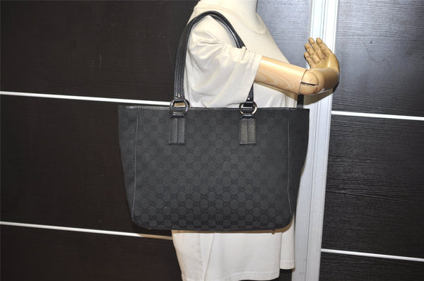 Authentic GUCCI Vintage Shoulder Tote Bag GG Canvas Leather 113017 Black 1112K