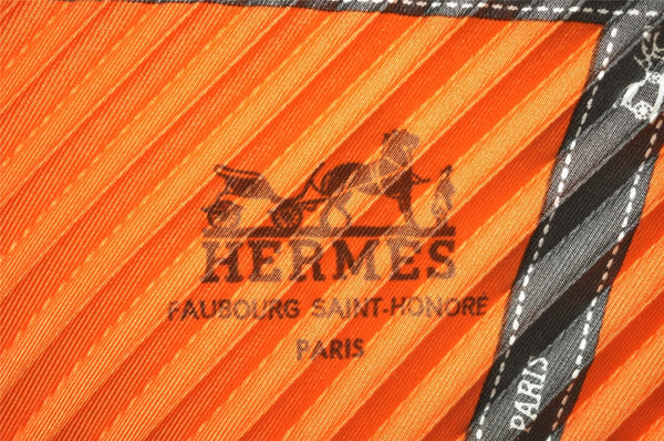 Authentic HERMES Pleats Scarf "Bolduc Ribbon" Silk Orange Box 1113K