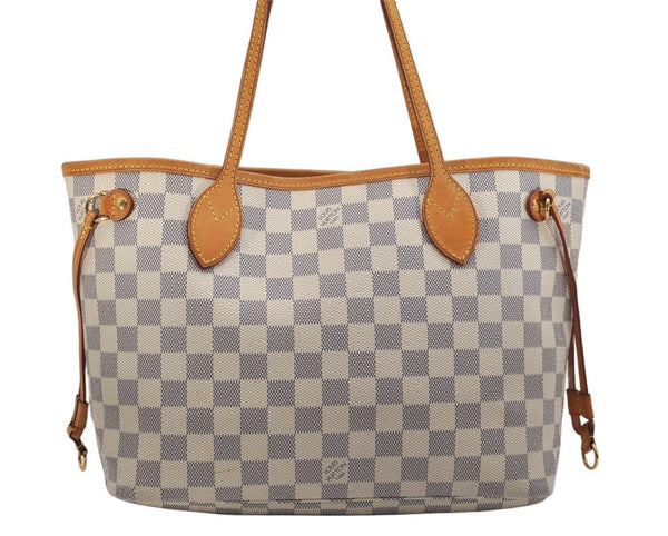 Authentic Louis Vuitton Damier Azur Neverfull PM Tote Bag N51110 LV 1114K