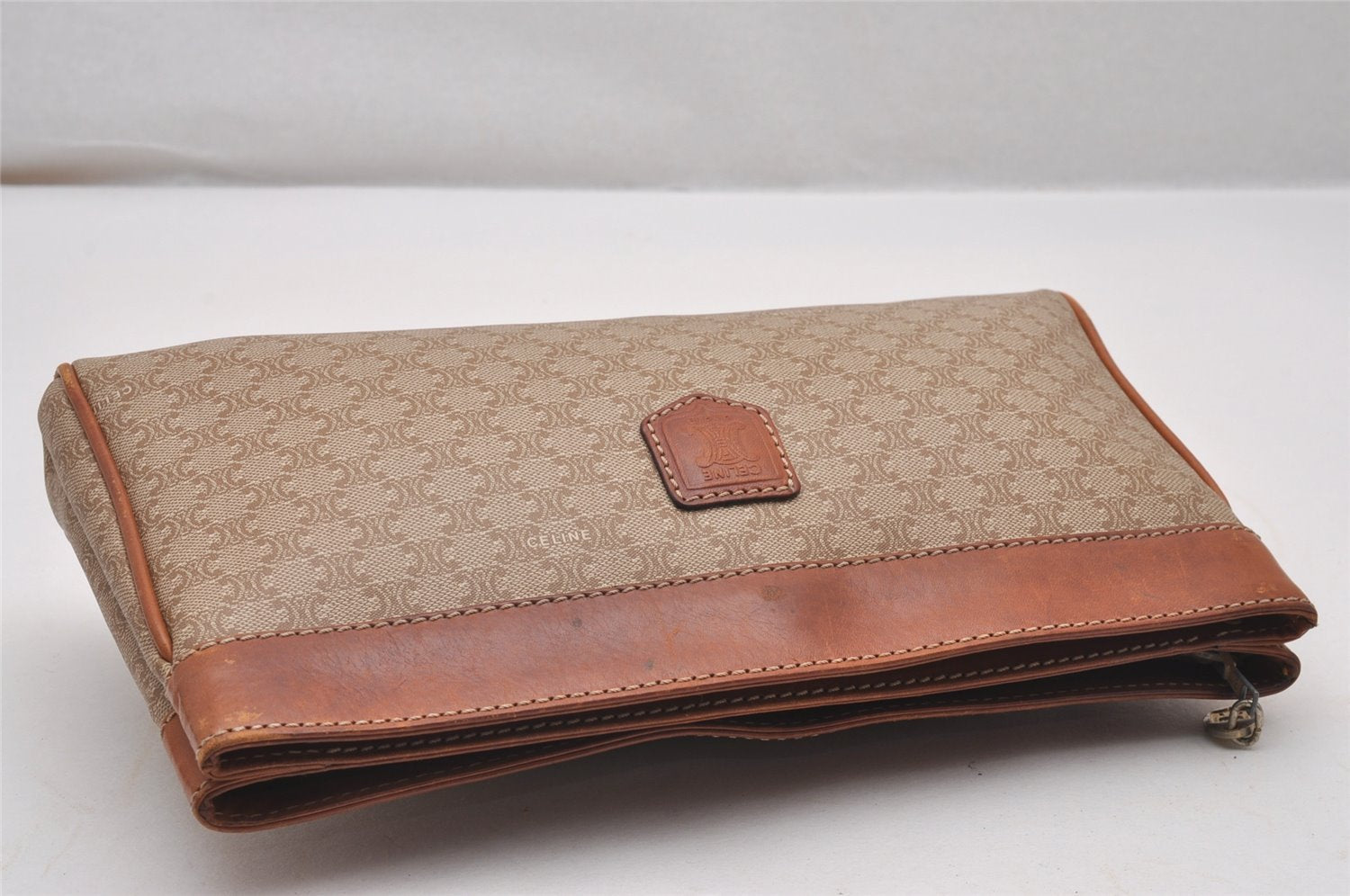 Authentic CELINE Macadam Blason Pattern Clutch Hand Bag PVC Leather Beige 1116J