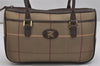 Authentic Burberrys Check Canvas Leather Shoulder Hand Bag Khaki Green 1116K