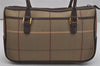 Authentic Burberrys Check Canvas Leather Shoulder Hand Bag Khaki Green 1116K