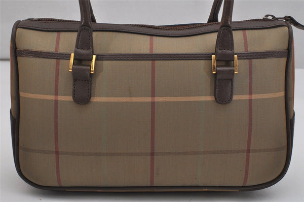 Authentic Burberrys Check Canvas Leather Shoulder Hand Bag Khaki Green 1116K