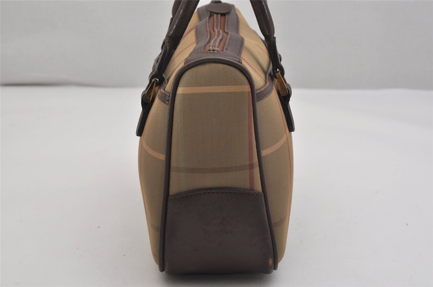 Authentic Burberrys Check Canvas Leather Shoulder Hand Bag Khaki Green 1116K
