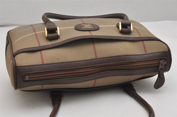 Authentic Burberrys Check Canvas Leather Shoulder Hand Bag Khaki Green 1116K