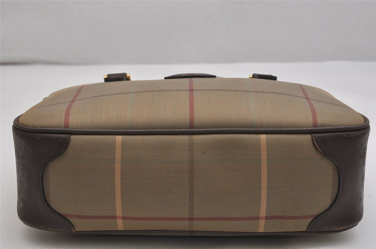 Authentic Burberrys Check Canvas Leather Shoulder Hand Bag Khaki Green 1116K