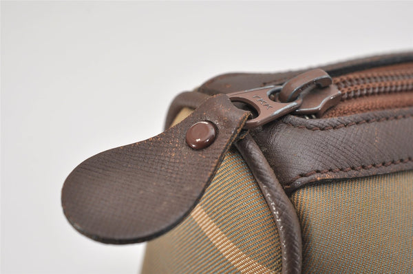 Authentic Burberrys Check Canvas Leather Shoulder Hand Bag Khaki Green 1116K