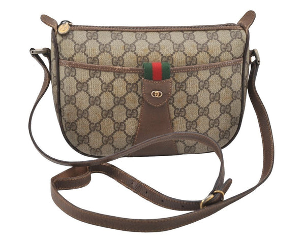 Authentic GUCCI Web Sherry Line Shoulder Bag GG PVC Leather Brown Junk 1117J