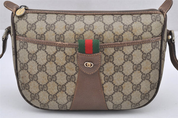 Authentic GUCCI Web Sherry Line Shoulder Bag GG PVC Leather Brown Junk 1117J