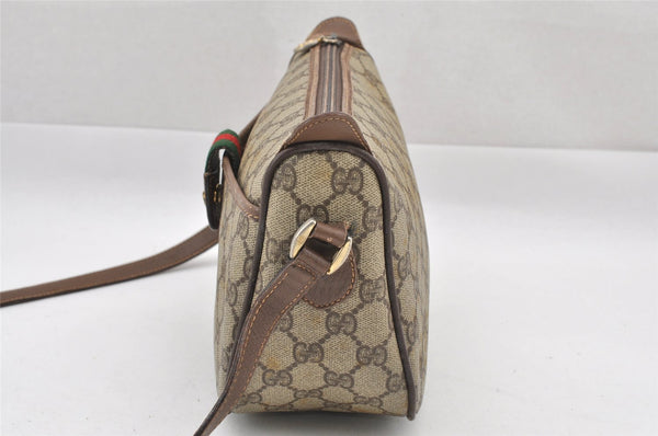 Authentic GUCCI Web Sherry Line Shoulder Bag GG PVC Leather Brown Junk 1117J