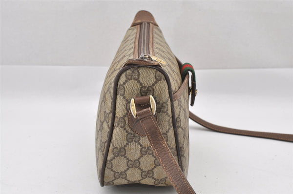Authentic GUCCI Web Sherry Line Shoulder Bag GG PVC Leather Brown Junk 1117J